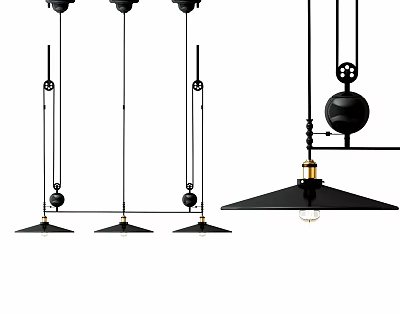 Modern Black Pendant Chandeliers With Geometric Design And Gold Accents For Home Decor 3d model