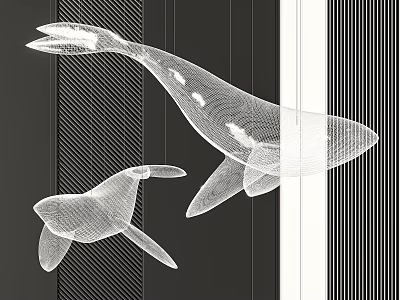 Creative Whale Shaped Chandelier Design With Modern Black And White Background 3d model