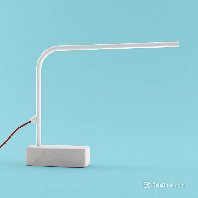Modern White Desk Lamp With Curved Arm And Marble Base Design 3d model 