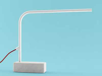 Modern White Desk Lamp With Curved Arm And Marble Base Design 3d model