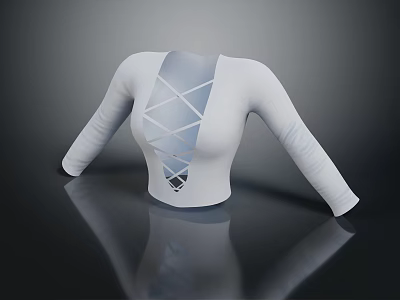 Stylish White Long Sleeve Bodysuit With Crisscross Lacing Front Cutout Detail 3d model