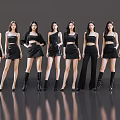 Women Posing in Stylish Outfits Against Gray Background With Reflective Floor