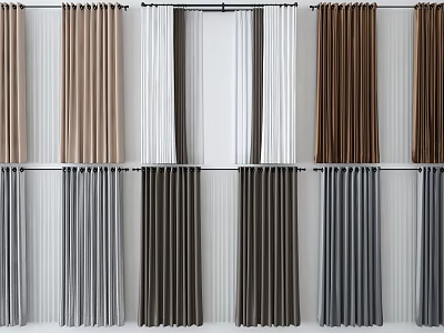 Various Colored Curtains Hanging in Different Styles for Home Decor 3d model