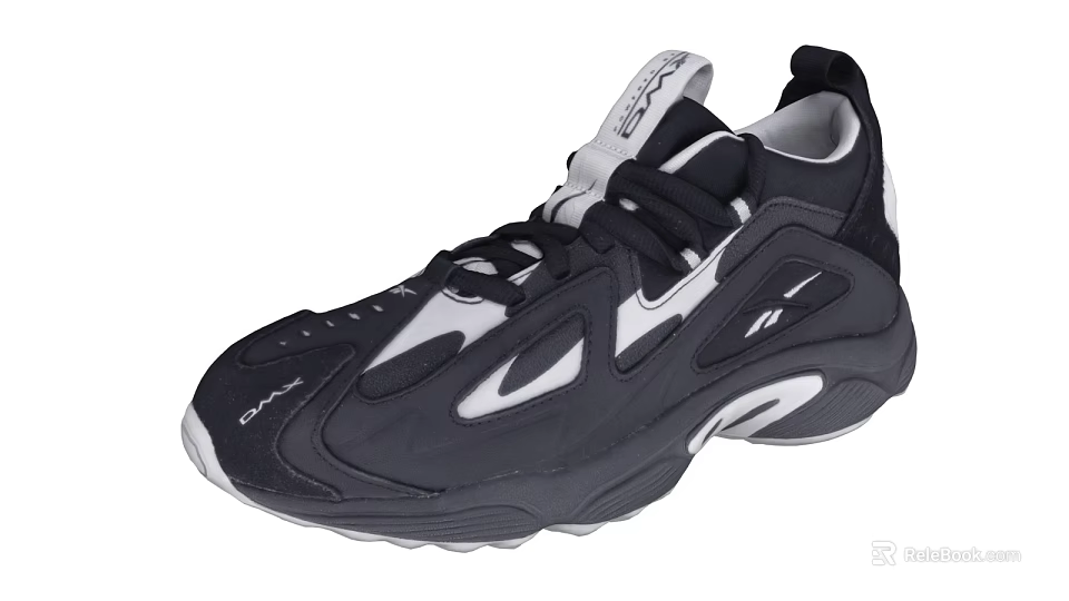 Black and White Lace Up Streamlined Sneakers With Thick Sole And Sporty Design 3d model 