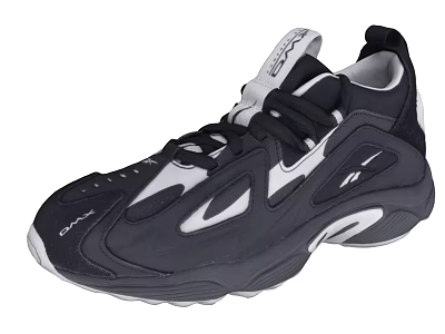 Black and White Lace Up Streamlined Sneakers With Thick Sole And Sporty Design 3d model