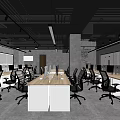 Modern Public Office Space With White Workstations Black Ergonomic Chairs And Open Layout 3d model