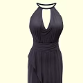 Dark Colored Long Halter Neck Evening Dress With Fitted Waist And Asymmetric Pleated Hem