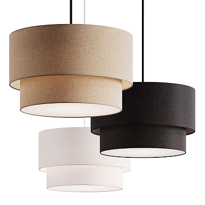 Modern Beige Black White Fabric Pendant Lights with Cylindrical Shades and Soft Glow 3d model