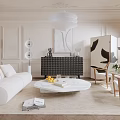 Elegant Modern Living Room Interior With White Sofa Round Coffee Table And Black Cabinet