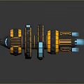 Futuristic Spacecraft Design With Yellow Black Segments And Blue Thrusters