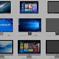 Assorted Computer Monitors With Windows 10 Interface And Different Screen Displays 3d model