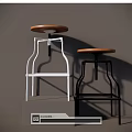 Two Modern Bar Stools With Wooden Seats And White Black Metal Frames
