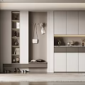 Modern Shoe Cabinet With Hanging Hooks Storage Space And Decorative Ornaments