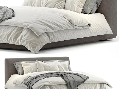 Modern Elegant Double Bed Design With Soft White Bedding And Gray Throw Blanket 3d model