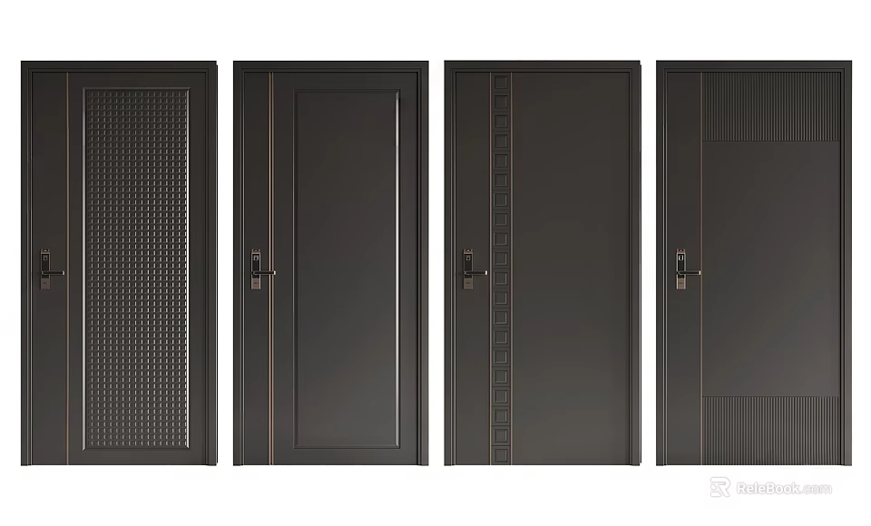 Black Security Doors With Various Modern Designs And Textured Patterns For Home Use 3d model 