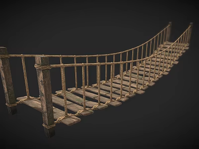 Rustic Suspension Bridge With Wooden Planks Rope Railings And Outdoor Design 3d model