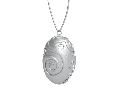 Elegant Silver Oval Pendant With Intricate Spiral Patterns And Chain Necklace 3d model