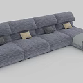 Modern Gray Sectional Sofa with Multiple Cushions and Throw Blanket 3d model