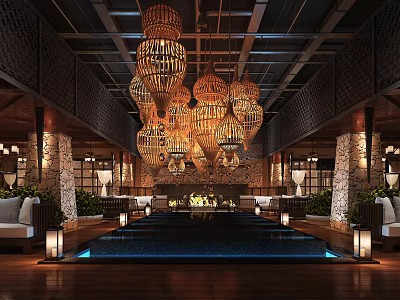 Elegant Elevator Hallway Featuring Luxurious Chandeliers Stone Walls And Warm Lighting 3d model