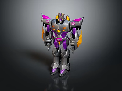 Robot Character With Purple Gray Armor Yellow Accents And Futuristic Mechanical Design 3d model