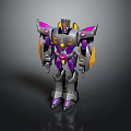 Robot Character With Purple Gray Armor Yellow Accents And Futuristic Mechanical Design