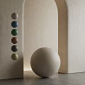 Textured Neutral Background Wall With Colorful Small Spheres And Large White Sphere