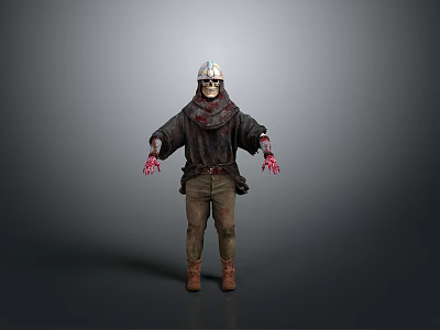 Skeleton Warrior Character With Bloody Hands And Tattered Cloak Armor Brown Pants Boots 3d model