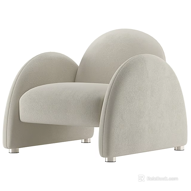 Stylish Light Gray Single Sofa with Curved Backrest and Metal Legs Design 3d model