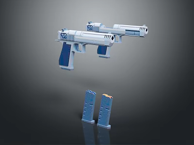 Blue And White Modern Pistol With Detachable Magazines 3D Rendering Design 3d model