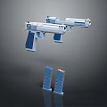Blue And White Modern Pistol With Detachable Magazines 3D Rendering Design