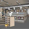 Bright Modern Bookstore Interior With Bookshelves Circular Counter And Yellow Chairs
