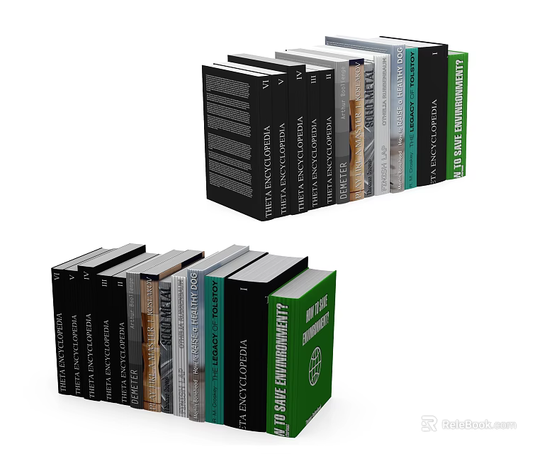 Books Magazines With Colorful Covers Stacked Arrangement And Various Design Elements 3d model 