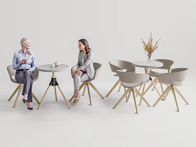 Modern Table Chair Set With Light Gray Chairs Round Tabletop And Golden Metal Legs 3d model