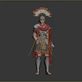 Roman Soldier in Traditional Armor With Red Cloak Helmet Feather Decoration Spear and Shield