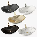 Oval Countertop Washbasins in Black White Gold and Marble with Golden Faucets