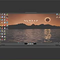 Modern Laptop With Colorful Backlit Keyboard Sunset Background Screen And Desktop Icons