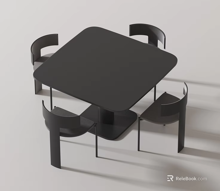Modern Black Square Table with Four Curved Backrest Chairs Minimalist Design 3d model 