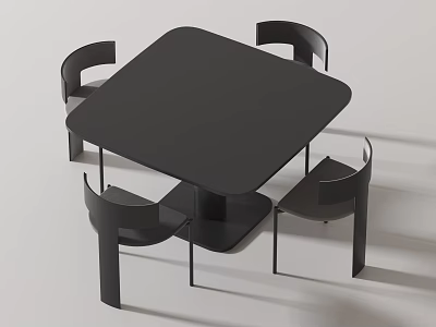 Modern Black Square Table with Four Curved Backrest Chairs Minimalist Design 3d model