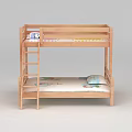 Wooden Bunk Bed with Side Ladder and Patterened Mattress for Kids Room