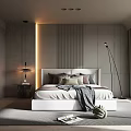Modern Bedroom Interior Design With Textured Wall Platform Bed Nightstand Lamp And Floor Rug