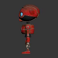 Red Robot Character With Big Eyes And Metallic Body Standing On Reflective Surface