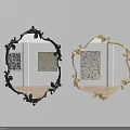 Decorative Mirrors With Black And Gold Ornate Frames Reflecting Artworks On White Wall