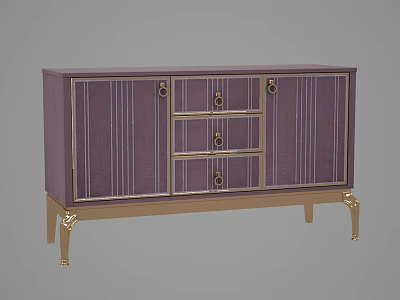 Elegant Purple Sideboard With Striped Doors Gold Accents Drawers And Legs 3d model