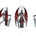 Three Armored Game And Movie Demon Warrior Characters With Red Wings Holding Swords