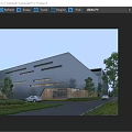Modern Industrial Factory Building With Silver Metal Facade Rectangular Windows Lawn Trees And White Car