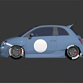Blue Compact Car with Rear Spoiler Large Wheels White Circular Decal and Shiny Exterior Design