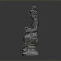Seated Bodhisattva Sculpture Carving In Traditional Style With Lotus Base And Intricate Details