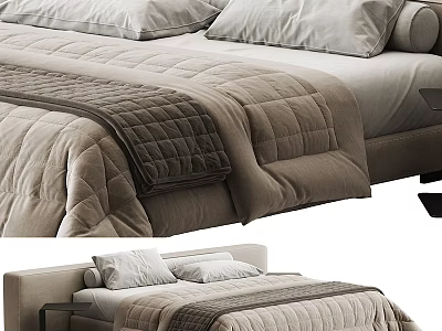 Modern Double Bed With Quilted Bedspread And Soft Pillows In Cozy Bedroom Setting 3d model