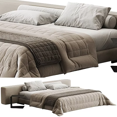 Modern Double Bed With Quilted Bedspread And Soft Pillows In Cozy Bedroom Setting 3d model