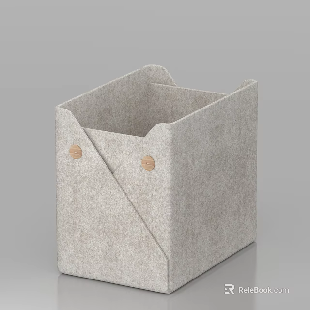 Gray Felt Storage Basket With Wooden Buttons For Simple Home Organization 3d model 